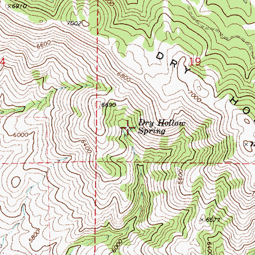 Topographic Map of Dry Hollow Spring, ID