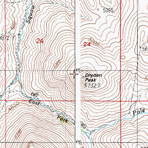 Topographic Map of Dryden Peak, ID
