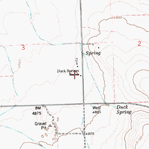Topographic Map of Duck Springs Ranch, ID