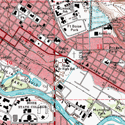 Topographic Map of East Junior High School, ID