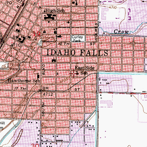 Topographic Map of East Side School, ID