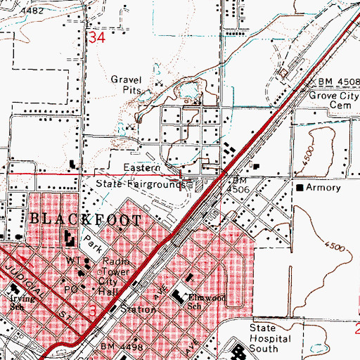 Topographic Map of Eastern State Fairgrounds, ID