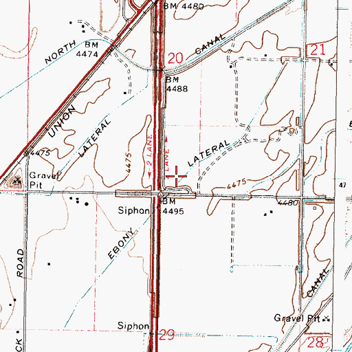 Topographic Map of Ebony Lateral, ID