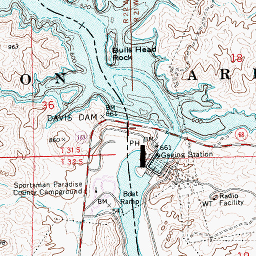 Topographic Map of Davis Dam, AZ