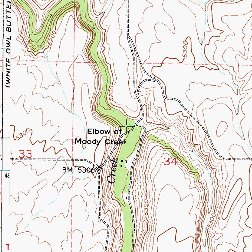 Topographic Map of Elbow of Moody Creek, ID