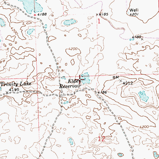 Topographic Map of Elden Reservoir, ID