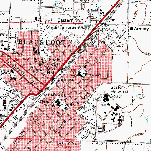 Topographic Map of Elmwood School, ID