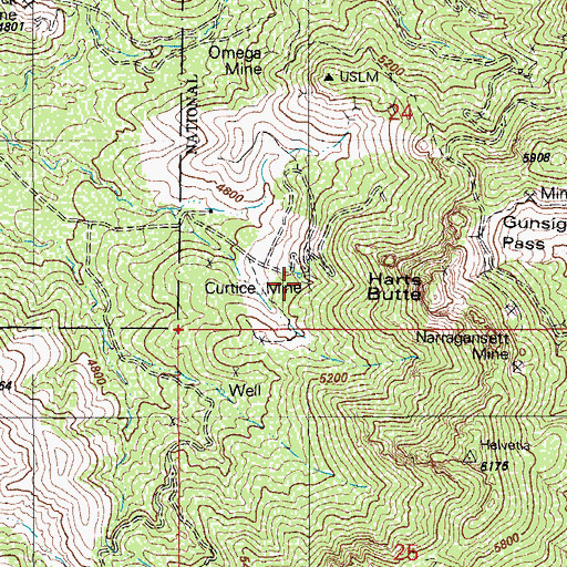 Topographic Map of Curtice Mine, AZ