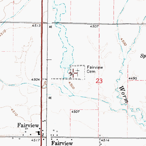 Topographic Map of Fairview Cemetery, ID