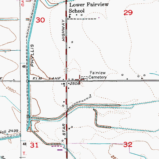 Topographic Map of Lower Fairview Cemetery, ID