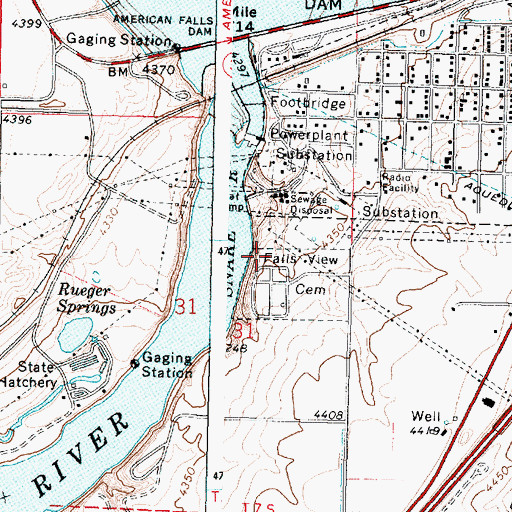 Topographic Map of Falls View Cemetery, ID