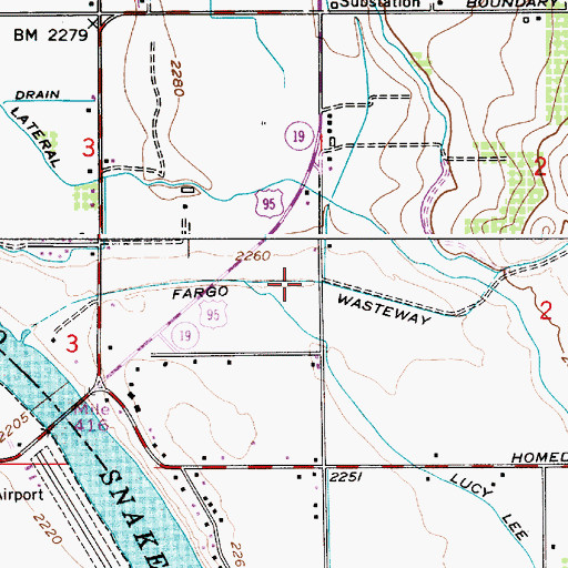 Topographic Map of Fargo Wasteway, ID