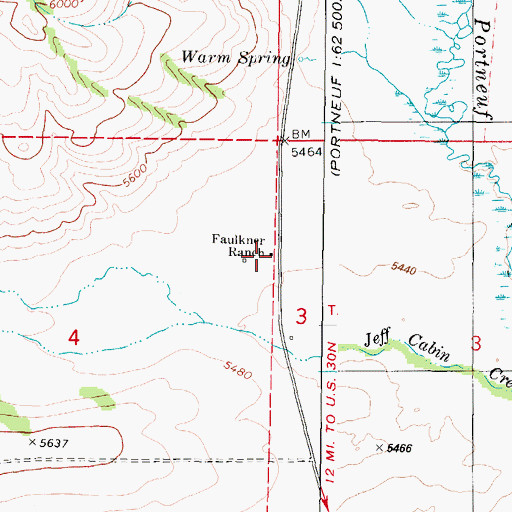 Topographic Map of Faulkner Ranch, ID