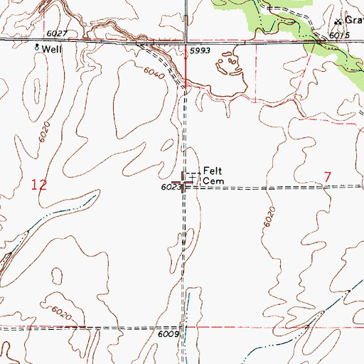 Topographic Map of Felt Cemetery, ID