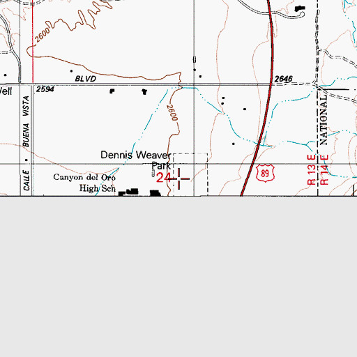 Topographic Map of Dennis Weaver Park, AZ