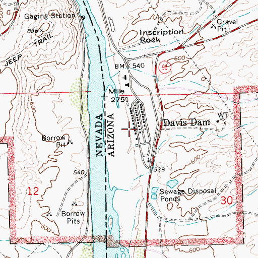 Topographic Map of Davis Dam, AZ