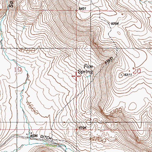 Topographic Map of Five Spring, ID