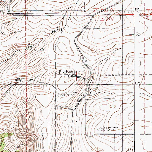 Topographic Map of Fix Ridge Cemetery, ID