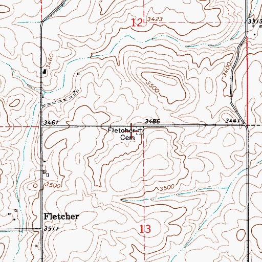 Topographic Map of Fletcher Cemetery, ID