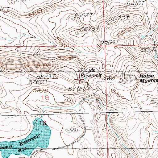 Topographic Map of Floyds Reservoir, ID