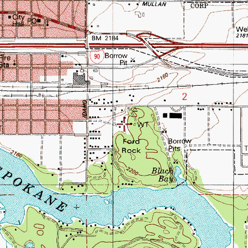 Topographic Map of Ford Rock, ID