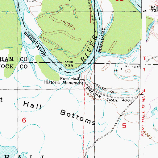 Topographic Map of Fort Hall Historic Monument, ID