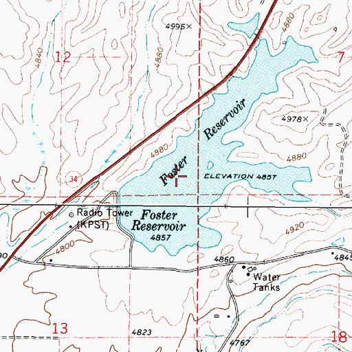 Topographic Map of Foster Reservoir, ID