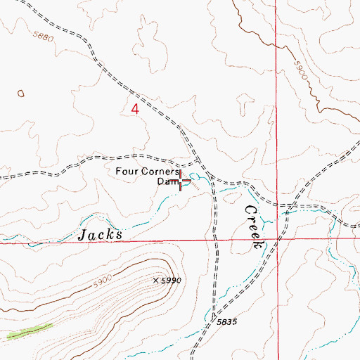 Topographic Map of Four Corners Dam, ID