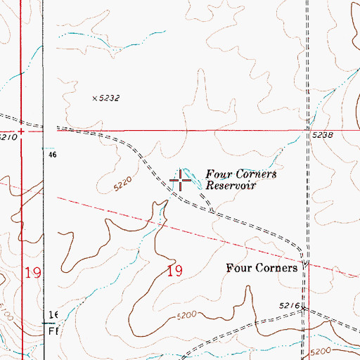 Topographic Map of Four Corners Reservoir, ID