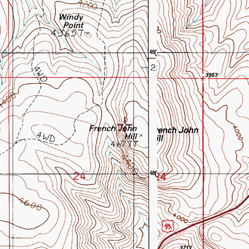 Topographic Map of French John Hill, ID