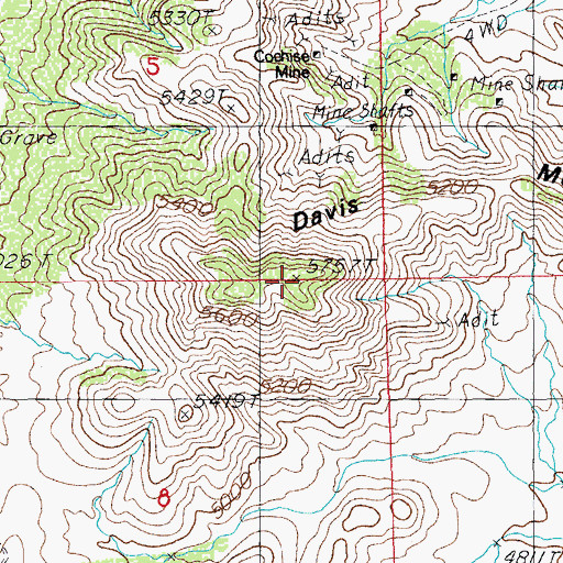 Topographic Map of Davis Mountain, AZ