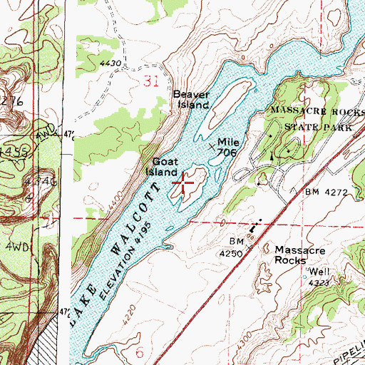 Topographic Map of Goat Island, ID