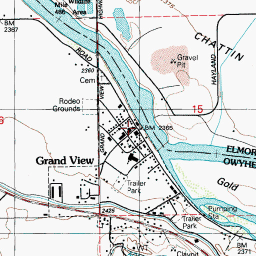 Topographic Map of Grand View, ID
