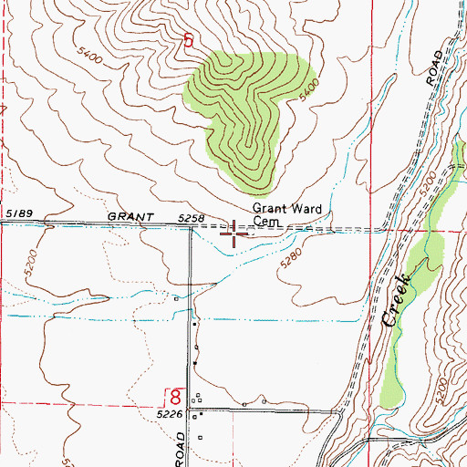 Topographic Map of Grant Ward Cemetery, ID