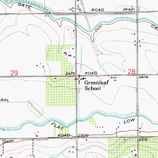 Topographic Map of Greenleaf School, ID
