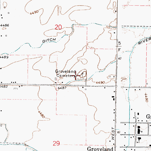 Topographic Map of Groveland Cemetery, ID