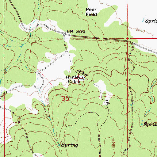 Topographic Map of Hanley Cabin, ID