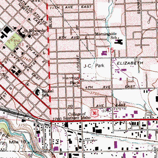 Topographic Map of Harmon Park, ID