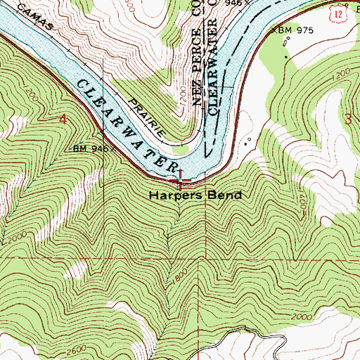 Topographic Map of Harpers Bend, ID