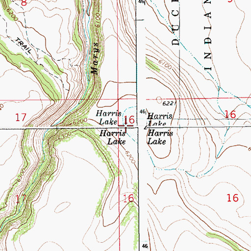 Topographic Map of Harris Lake, ID