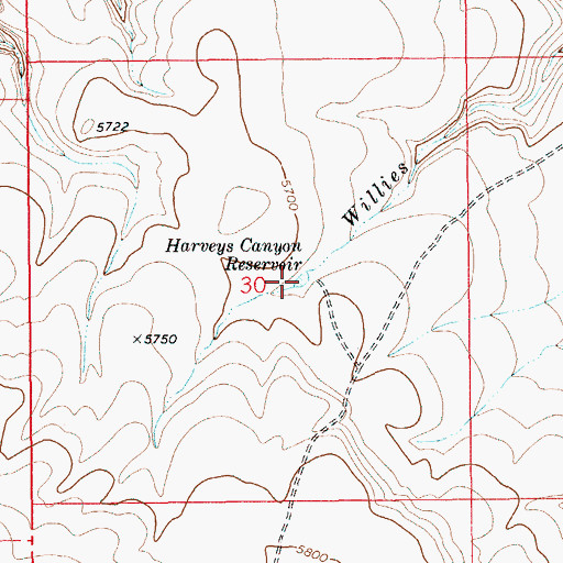 Topographic Map of Harveys Canyon Reservoir, ID