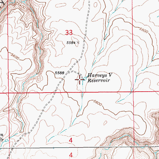 Topographic Map of Harveys V Reservoir, ID