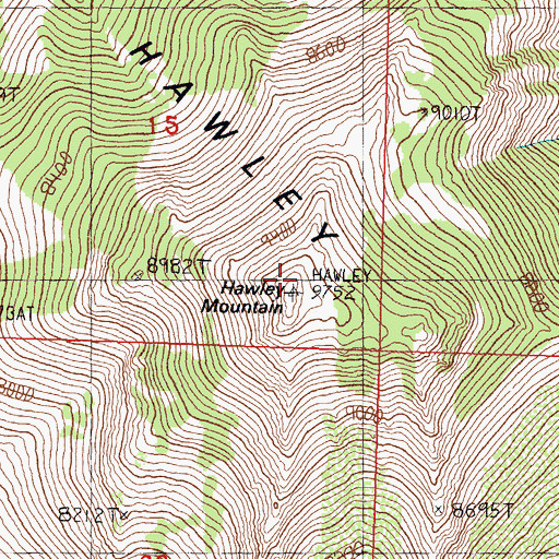 Topographic Map of Hawley Mountain, ID