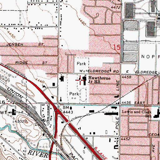Topographic Map of Hawthorne Middle School, ID