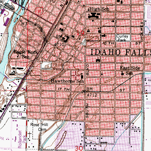 Topographic Map of Hawthorne School, ID