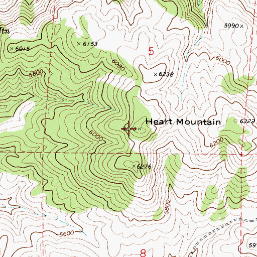 Topographic Map of Heart Mountain, ID