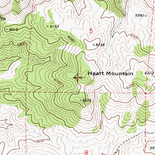 Topographic Map of Heart Mountain, ID