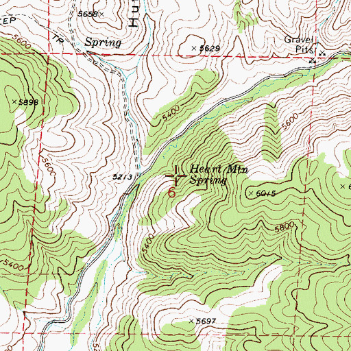 Topographic Map of Heart Mountain Spring, ID