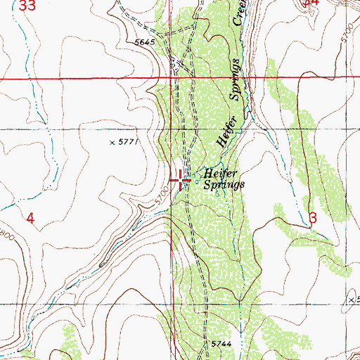 Topographic Map of Heifer Springs, ID