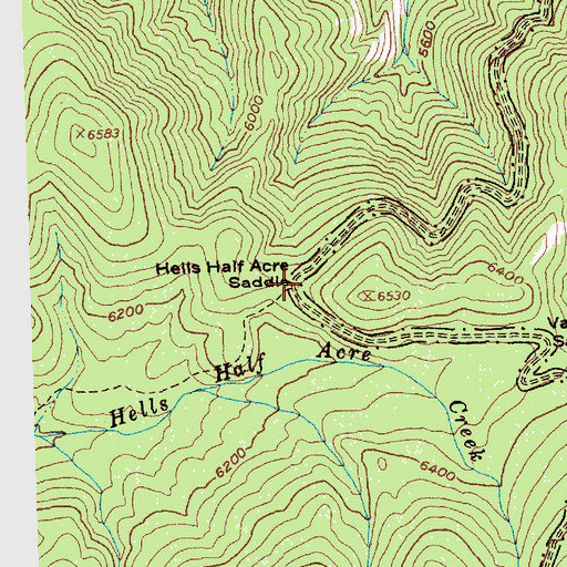 Topographic Map of Hells Half Acre Saddle, ID